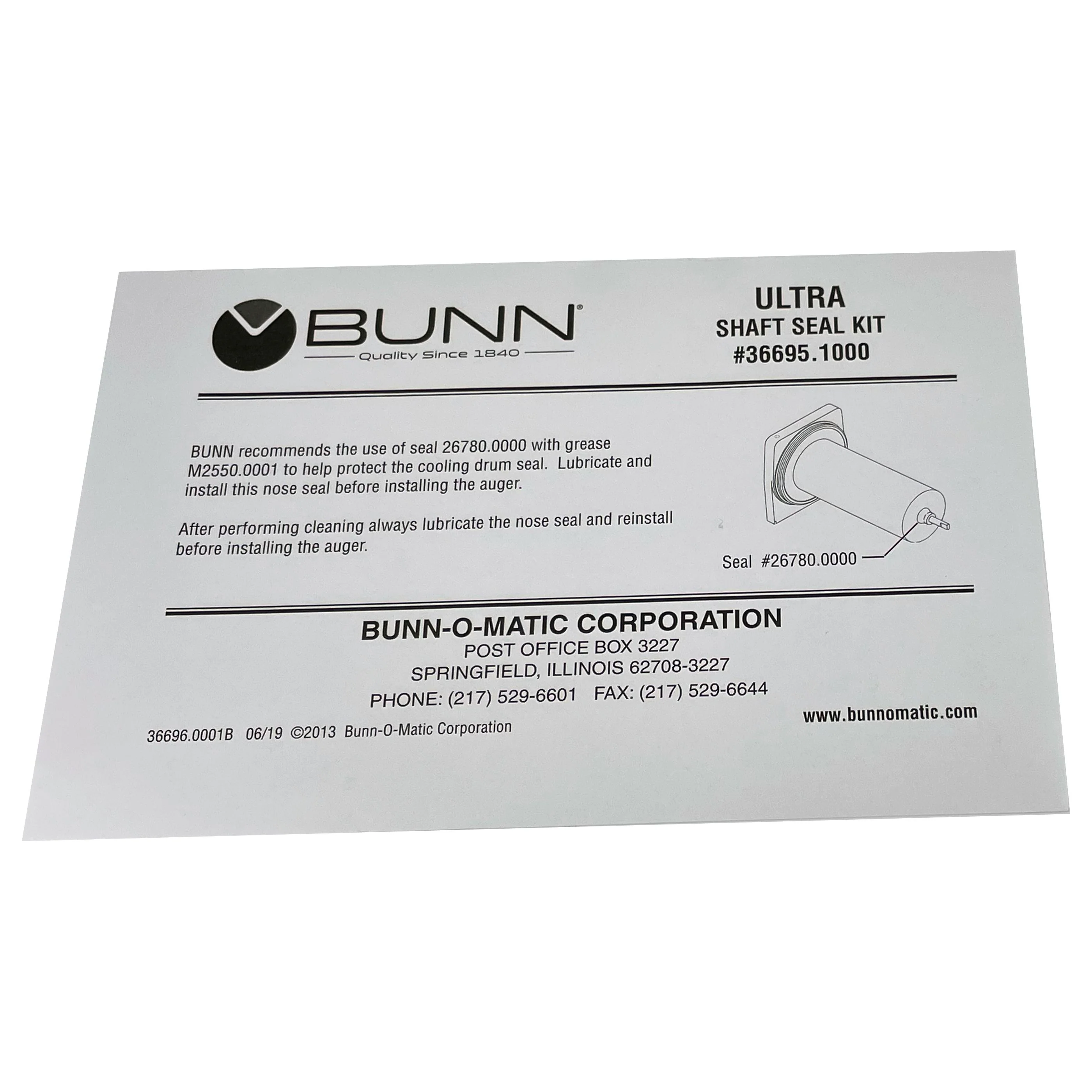Bunn 36696.0001 Instr Shaft Seal Ultra