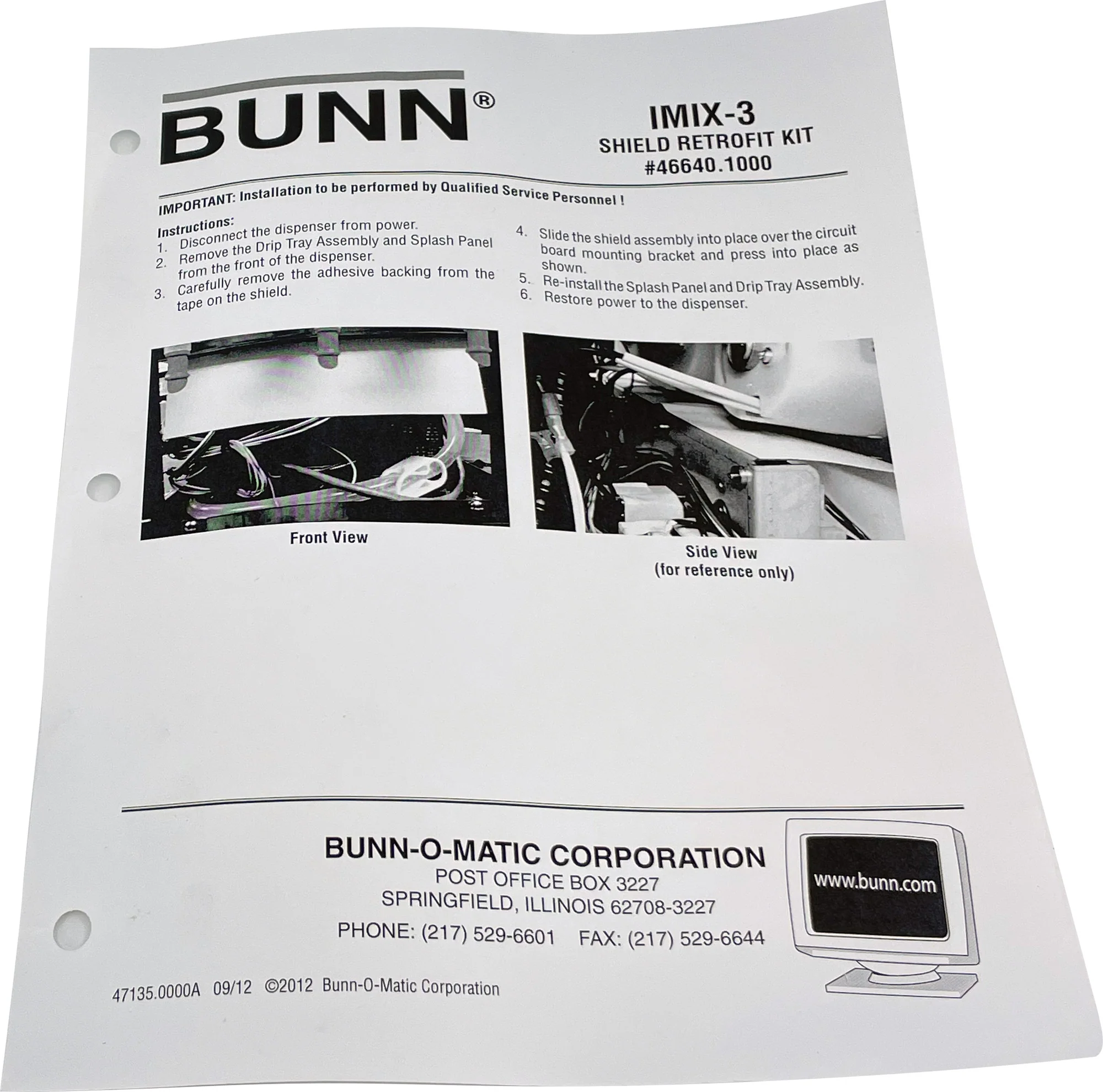 Bunn 47135.0000 Instr Install Imix Drip Shield